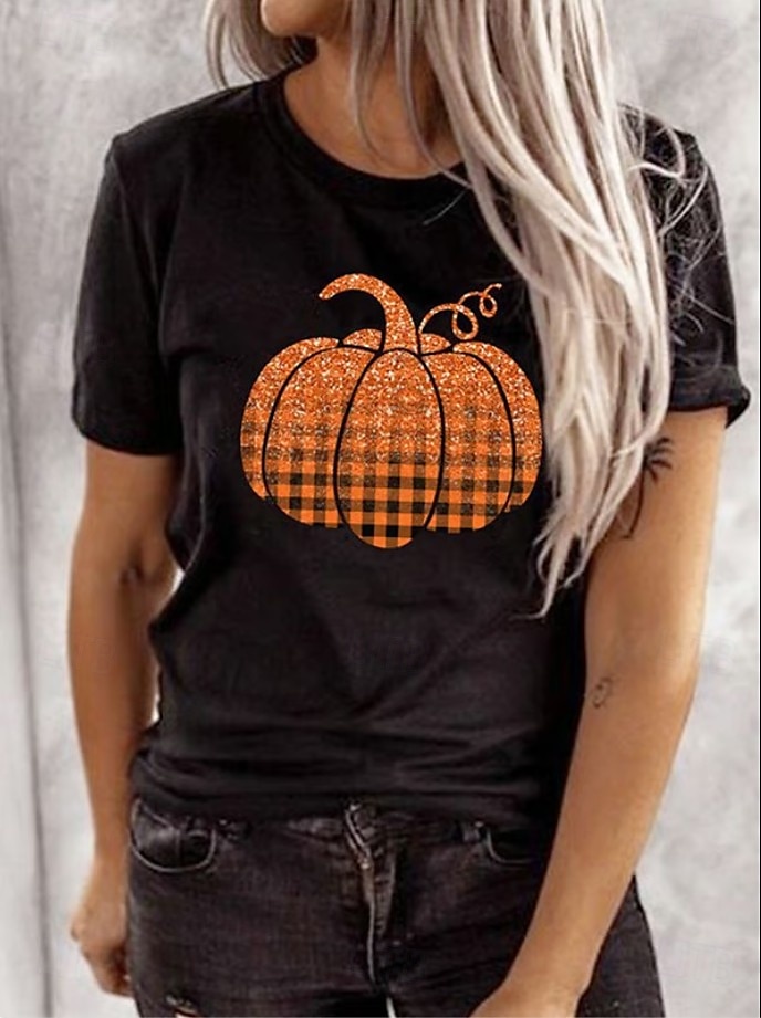 Halloween Femmes T-shirt Graphique Halloween ancien Élégant Classique Manche Courte Col ras du cou Col rond Hauts Réguliers Quotidien Week-end Imprimé Noir Blanche Jaune Rose Claire Rouge Été Automne de 2025 ? $19.99 –P1