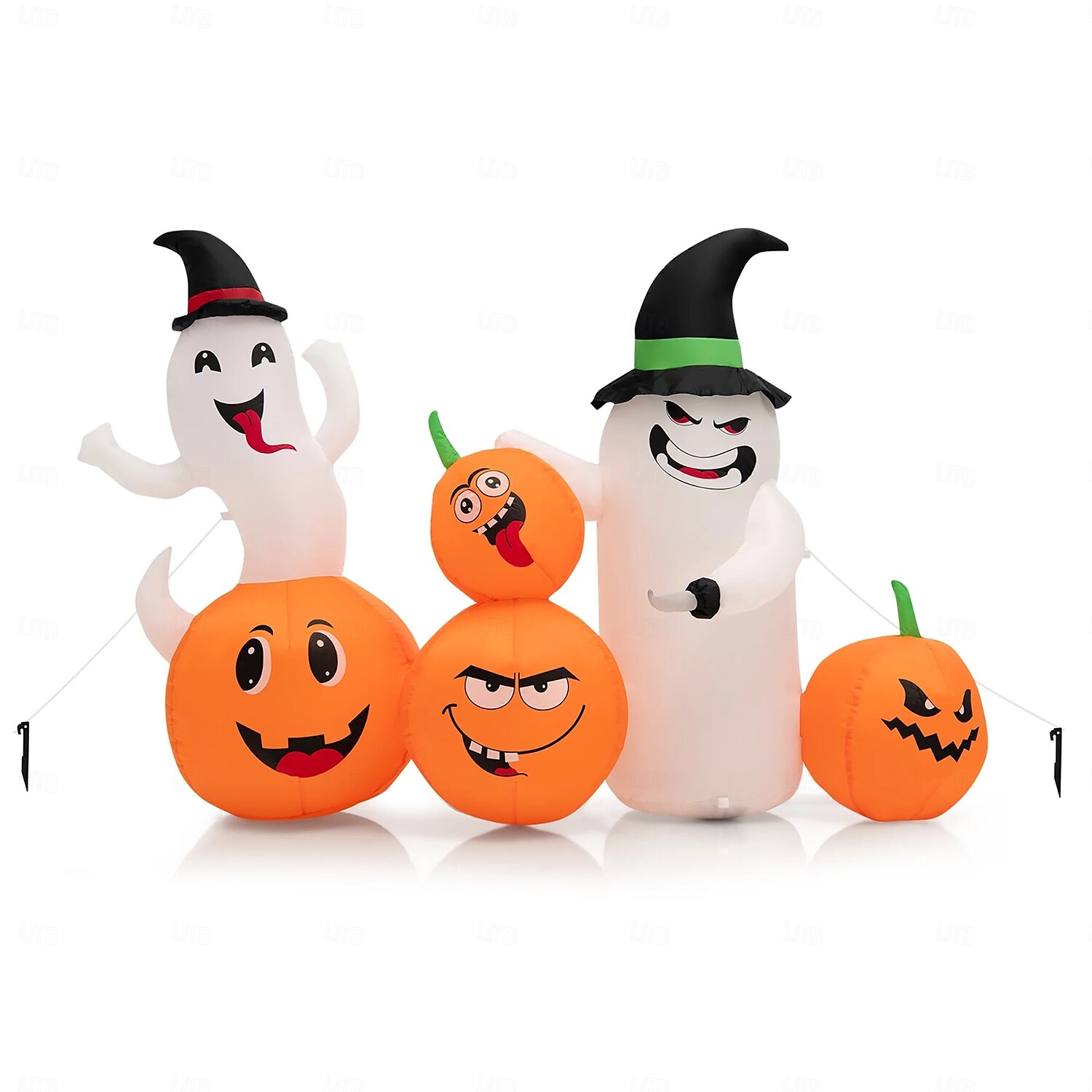 Costway 6 fot lang oppblåsbar halloween-dekorasjon med 4 gresskar &spøkelser med innebygde LED-lys 2025 - $108.99 –P1