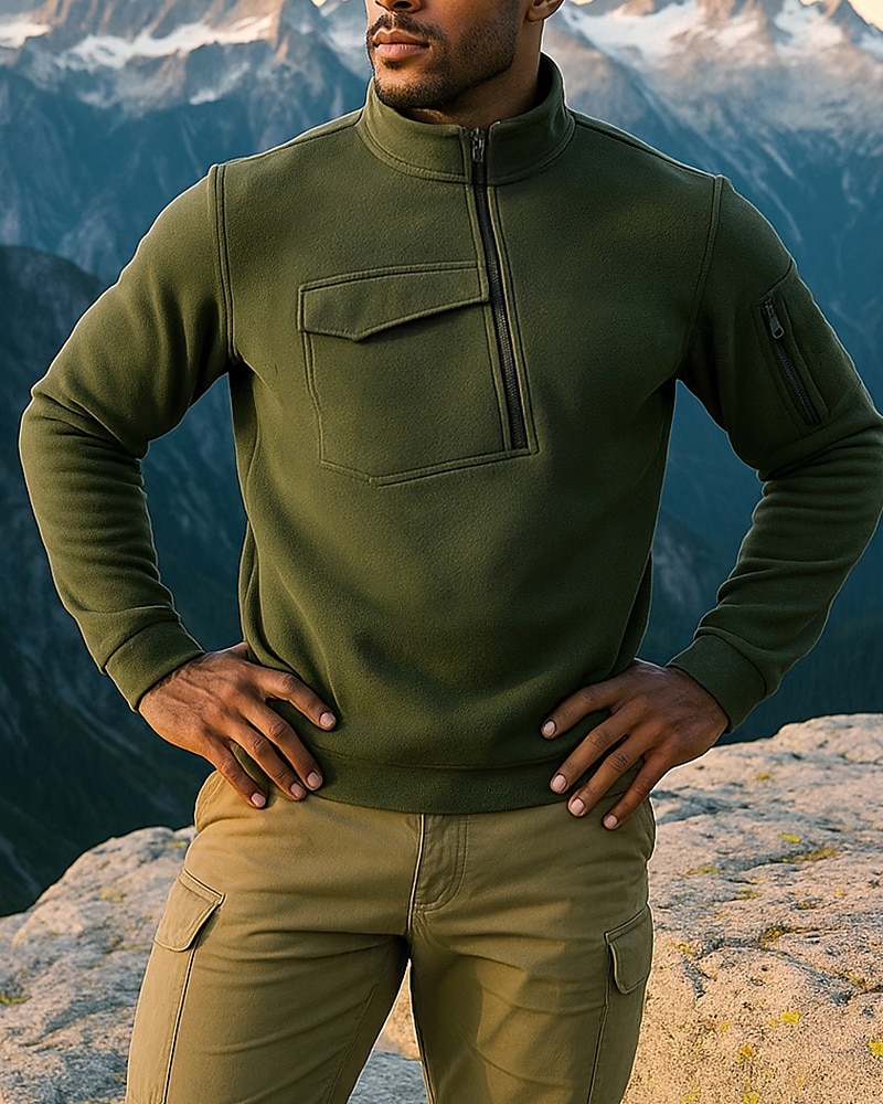 Miesten Fleece-collegepaita Pitkähihainen Stand-kaula-aukko Topit Ulko- Pidä lämpimänä Talvi Polyesteri Musta Armeijan vihreä Harmaa Matkailu Juoksu 2025 - $21.99 –P3
