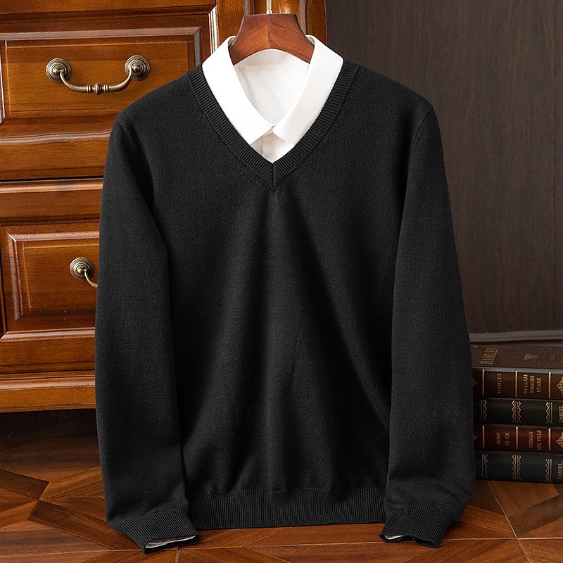 Herr Pullover tröja Stickad tröja Ribbad Sticka Vanliga toppar Stickat Slät V-hals Mode Grundläggande Semester Dagliga kläder Kläder Höst Vinter Kamel Vin S M L 2025 - $25.99 –P17