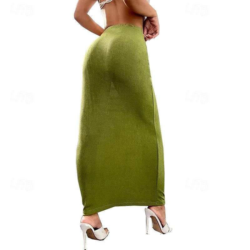 Femmes Jupe Moulant Occasionnel Maxi Taille Basse Jupes Uni Micro-Élastique Vacances Sortir Noir Amande Rose Marron Automne Polyester de 2025 ? $12.99 –P7