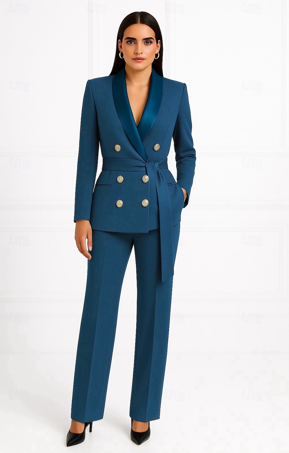 Mujer Trajes de 2 piezas Formal Invitado a la boda Satén Elegante Minimalista Casual Manga Larga Hasta el Tobillo Solapa Redonda Botonadura Doble 2025 - $179.99 –P1