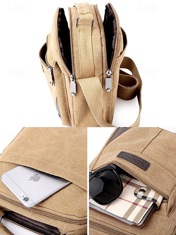 Borsa a tracolla da uomo in tela resistente all'acqua con design antigraffio, borsa a tracolla casual in stile vintage per esterni, viaggi e uso quotidiano del 2025 a $18.99 –P10