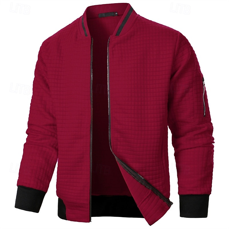 Homens jaqueta leve Jaqueta casual Jaqueta do time do colégio Férias Diário Bolsos Emenda Primavera Outono Bloco de cor Moda Clássico Colarinho Chinês Padrão Tecido Waffle Preto Branco Vinho Azul de 2025 por $20.99 –P18