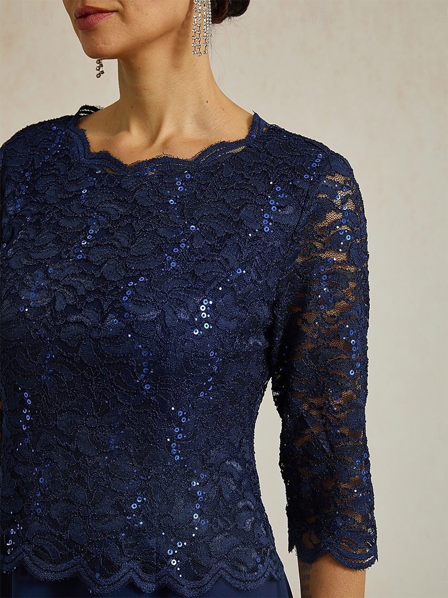 Mujer Vestido Midi Vestido de raso Elegante Fiesta Cumpleaños Ajuste regular Color sólido Manga 3/4 Cuello Barco Azul Marino Verano Primavera Otoño 2025 - $99.99 –P3