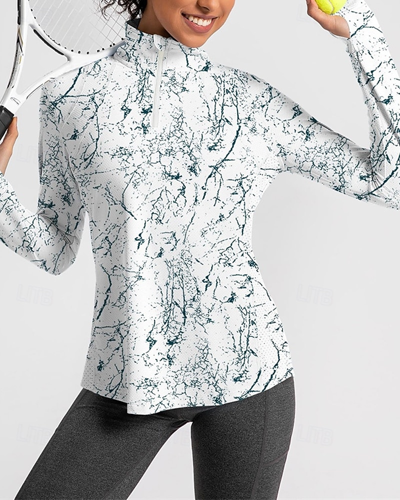 Damskie Sztuka abstrakcyjna Koszulka polo Koszulka do tenisa Długi rękaw Nadruk Quarter Zip Pullover Ochrona UV Elastyczny Oddychający Bransoletka tenisowa Golf Pikle Kołnierz zapinany na zamek 2026 - $25.99 –P1