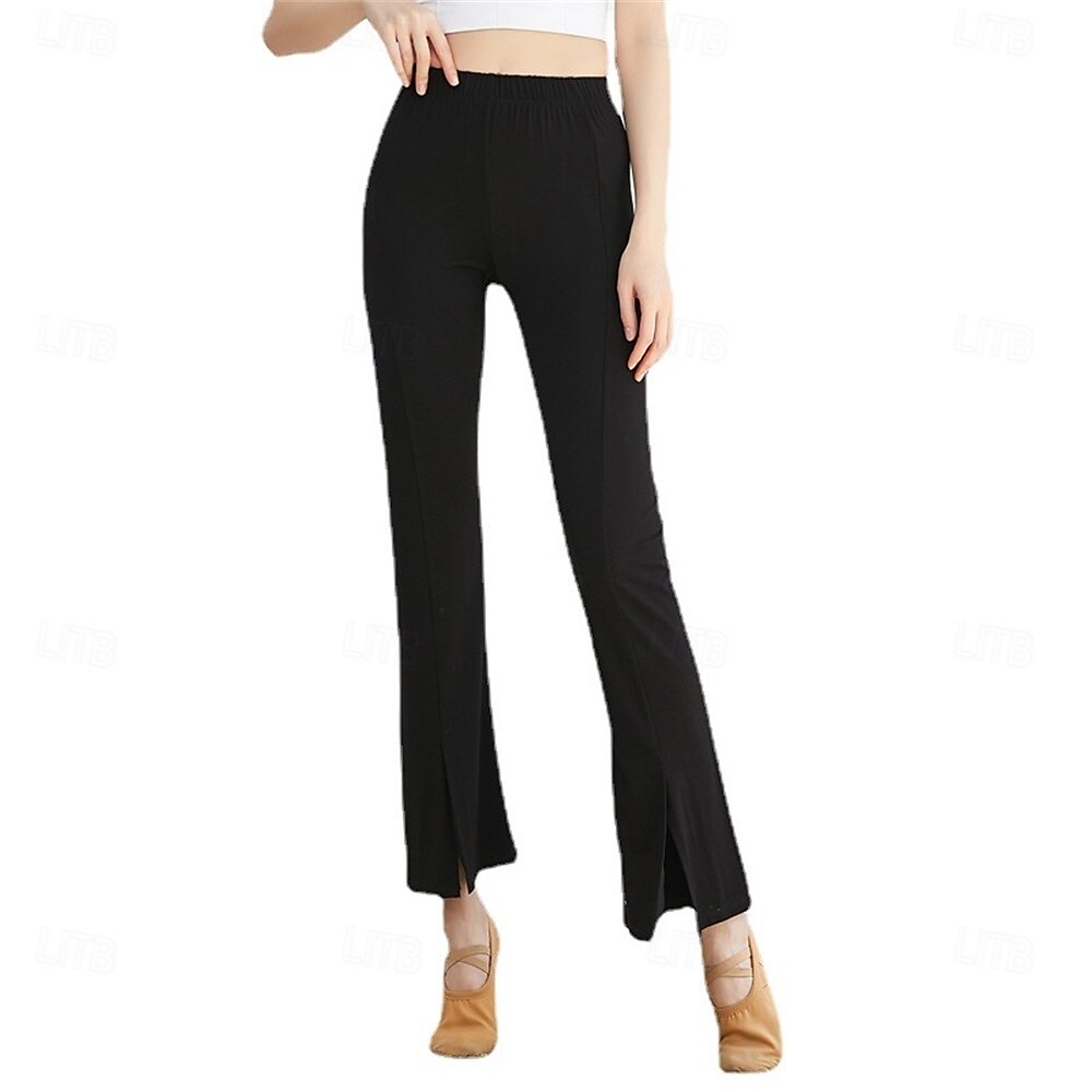 Calças de dança micro-flare retas com bainha dividida para mulheres – calças de prática de cintura alta para dança latina e clássica &treinamento técnico de 2025 por $22.99 –P5
