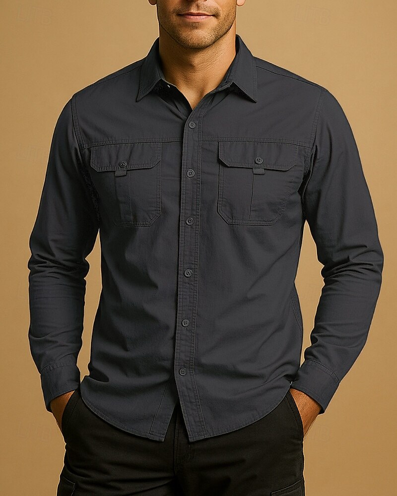 Per uomo camicia cargo Camicia da escursionismo Camicia militare Manica Lunga Collo ripiegato Maglietta Top Esterno Asciugatura Rapida Leggero Traspirante Cotone Nero Verde militare Cachi Caccia del 2025 a $26.99 –P6