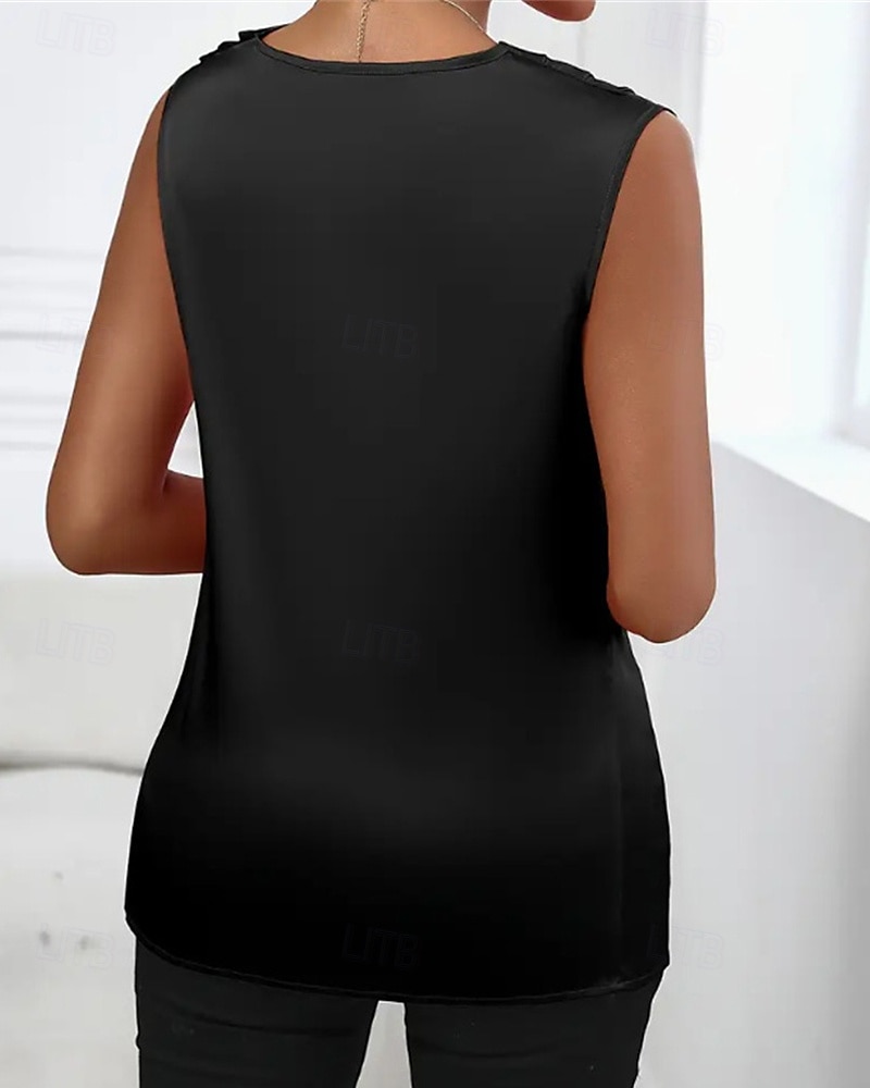 גופייה לנשים סאטן חלקה אופנתי מודרני ללא שרוולים צווארון מרופד רגיל חולצות יומיומי ליציאה סוף שבוע שחור כתום חאקי קיץ 2025 - $25.99 –P14