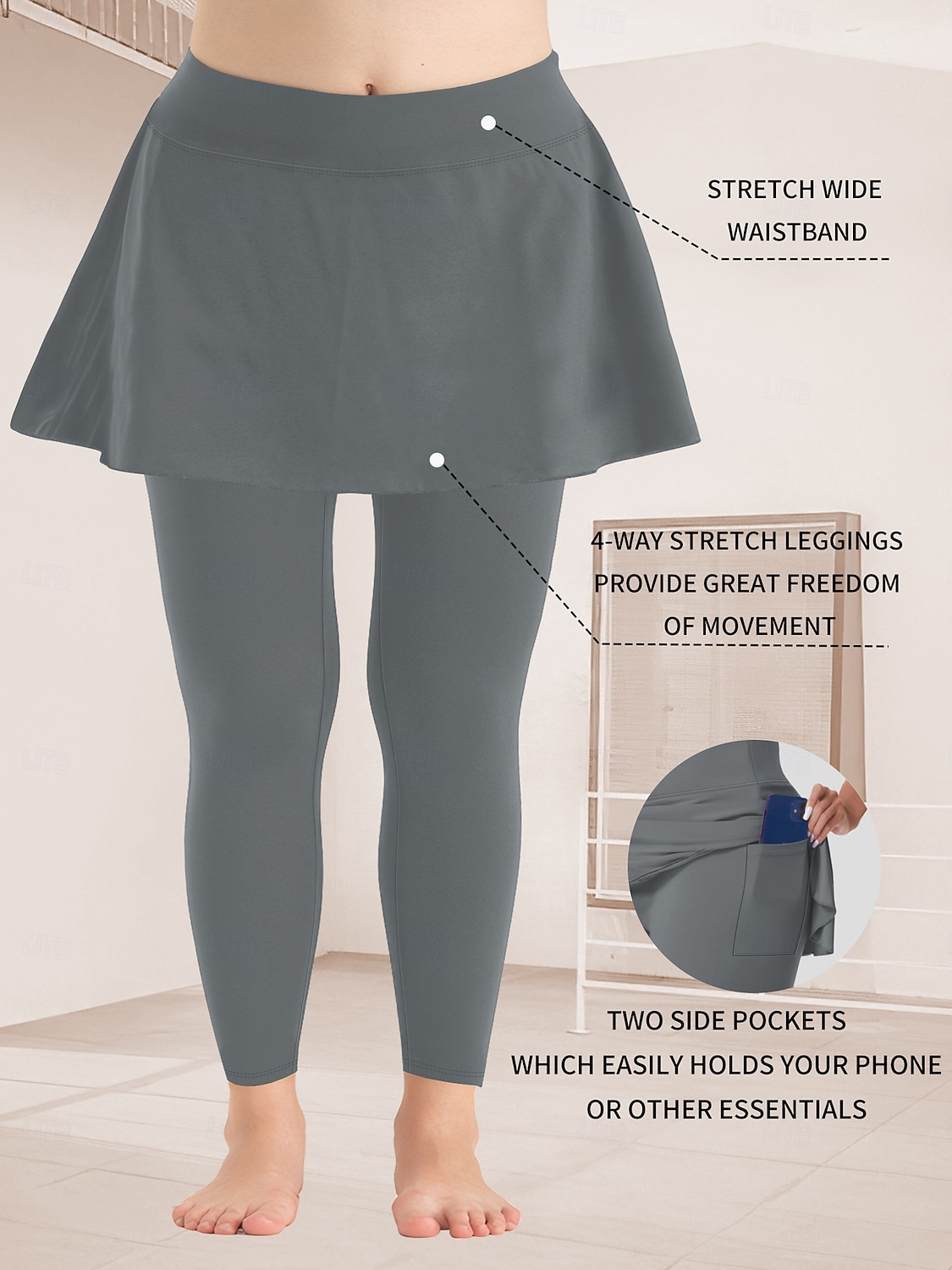 Mujer Tallas Grandes pantalones Polainas Mallas De Deporte Longitud total Cintura Media Plano Bolsillos laterales 2 en 1 Confortable Levantamiento de tope Control de barriga Yoga Casual Diario Gris 2025 - $18.99 –P14