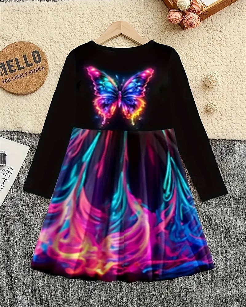 Girls' 3D Butterfly Dress Long Sleeve Summer Spring Vacation Daily Holiday Princess Beautiful Sweet Kids 4-12 Years Casual Dress A Line Dress Knee-length Regular Fit 2025 - $16.99 –P3
