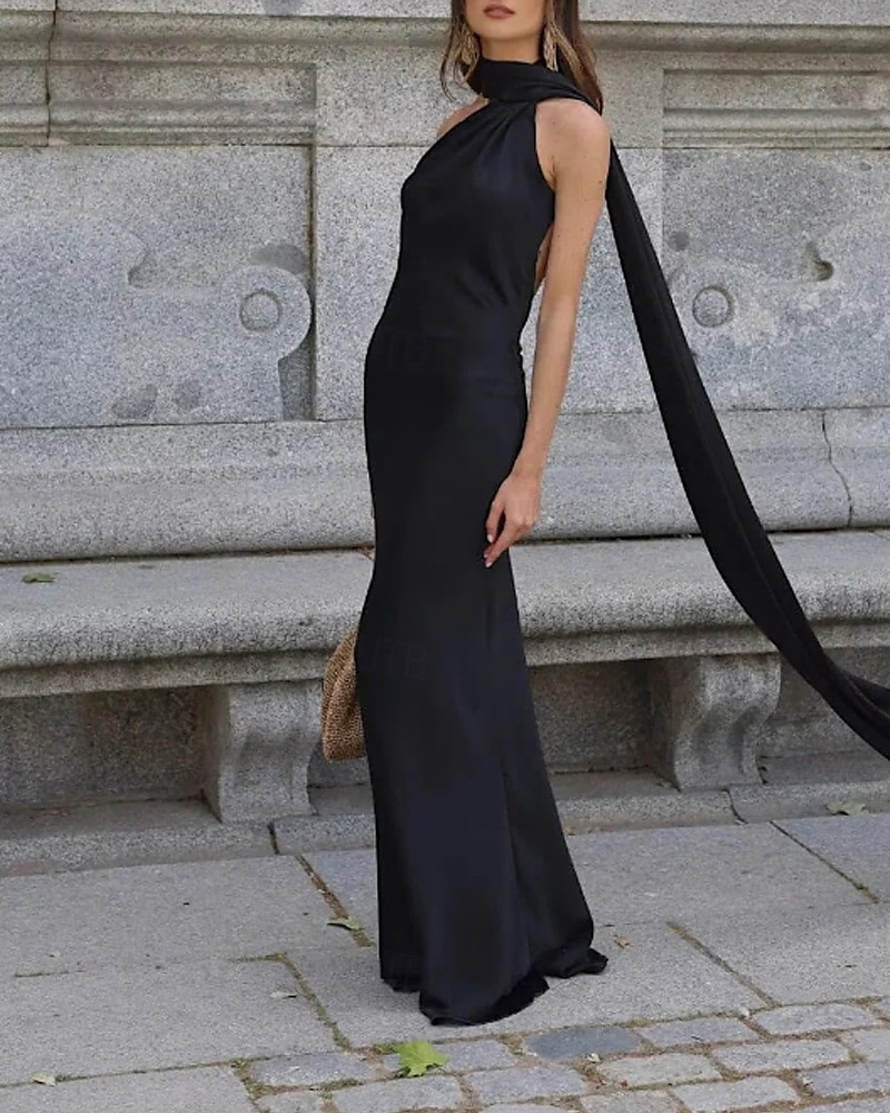 Damen Langes Kleid Maxikleid Abschlussballkleid Partykleid Mode Modern Party Besonderer Anlass Abendgesellschaft Normale Passform Einfach Ärmellos Ein-Schulter Schwarz Sommer 2025 - $30.99 –P1