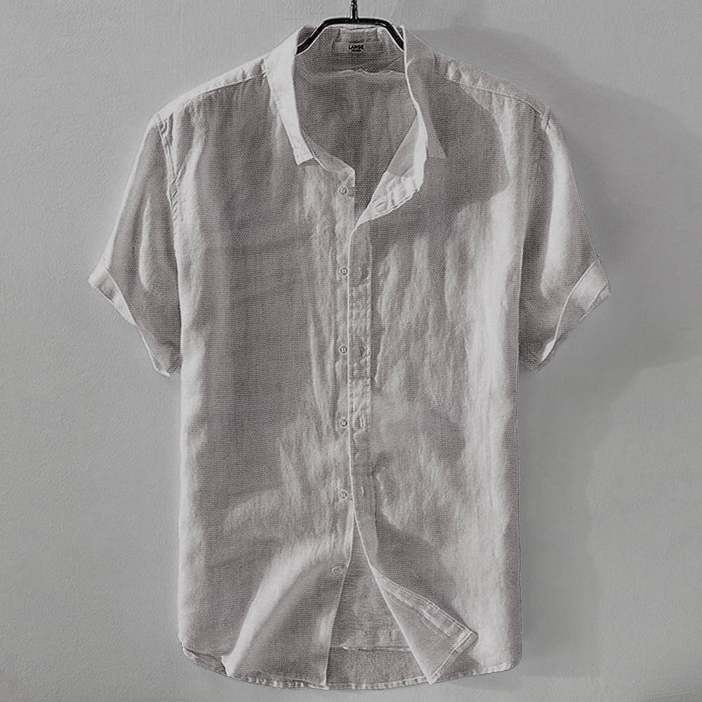 Herr Skjorta Linneskjorta Casual skjorta Bomullskjorta Slät Semester Gata Vit Himmelsblå Kaki Mörkblå Kortärmad Nedvikt Sommar Kläder Button-Down 2025 - $17.99 –P13
