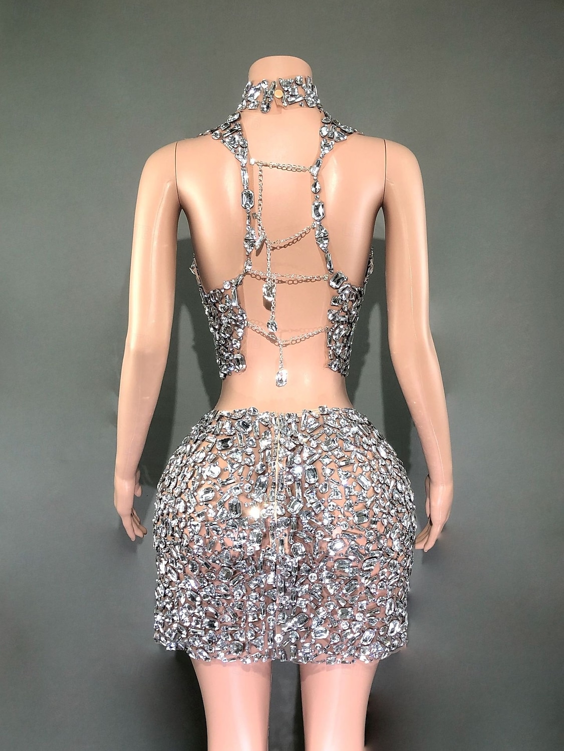 Mini-robe à col haut ornée de strass en deux pièces pour chanteuse, danseuse, tenue de scène, de fête, de carnaval de 2025 ? $186.99 –P3