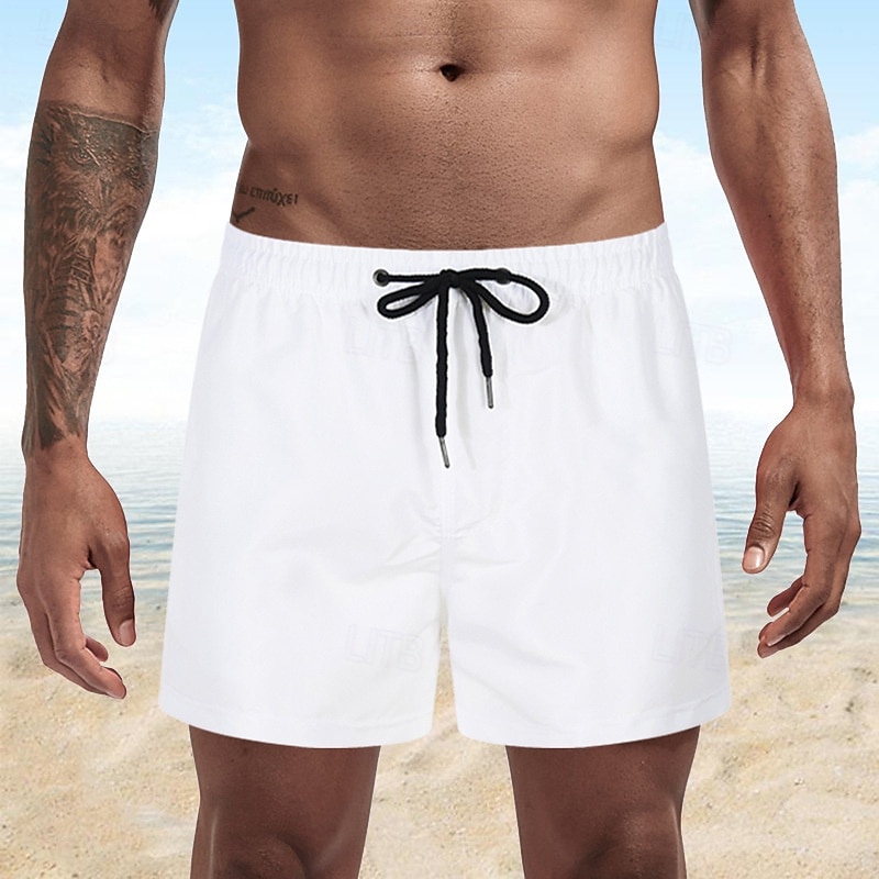 Homens Calção Justo de Natação Shorts de Natação Bermuda de Surf Tecido Secagem Rápida Respirável Cintura elástica Com Cordão Férias Praia Havaiana Casual Azul Lago Preto de 2025 por $13.99 –P7