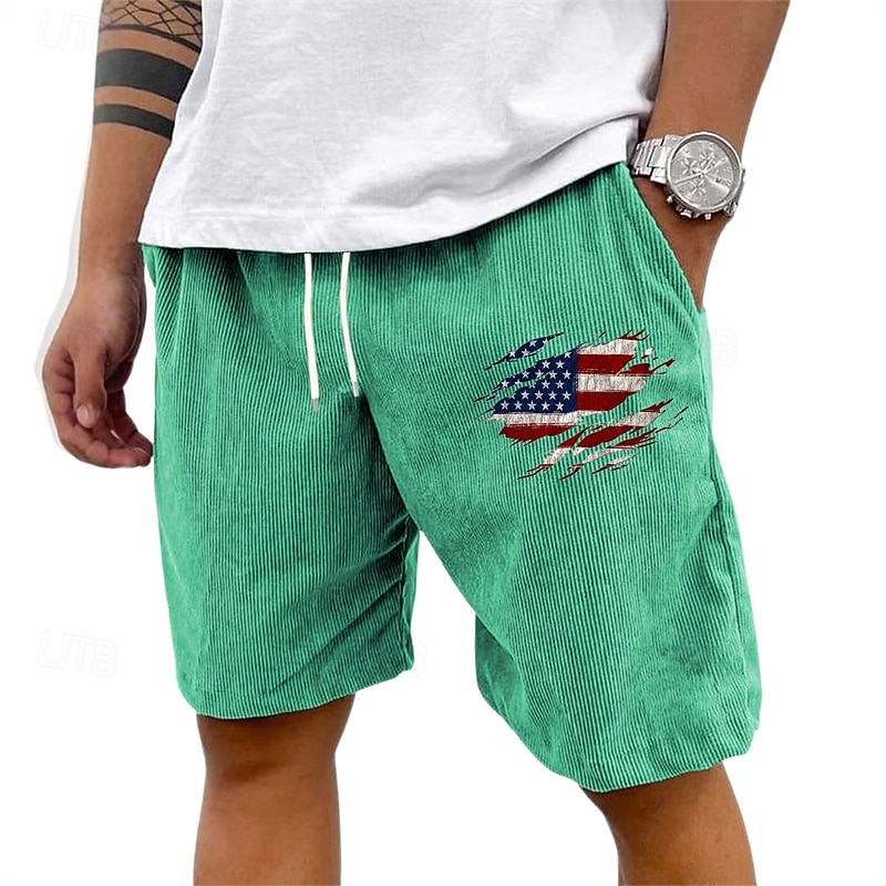 Men's Shorts Summer Shorts Casual Shorts Corduroy Shorts Pocket Elastic Waist Drawstring National Flag Comfort Breathable Short Outdoor Vacation Sport Casual Black White 2026 - $17.99 –P9