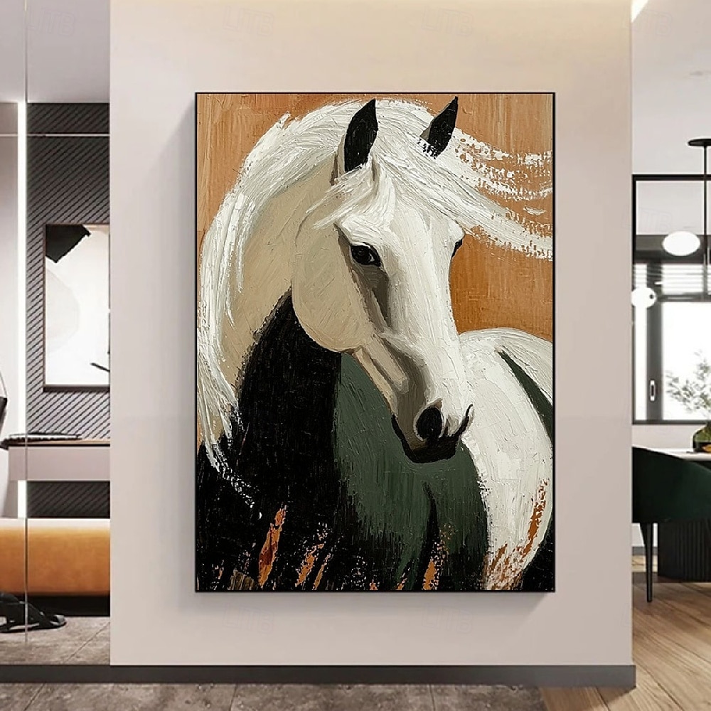 Peinture à l'huile de cheval texturée 3D peinte à la main, peinture animale, cadre noir élégant - coups de pinceau impasto audacieux dans des teintes vives, art mural contemporain moderne pour la de 2025 ? $123.99 –P6