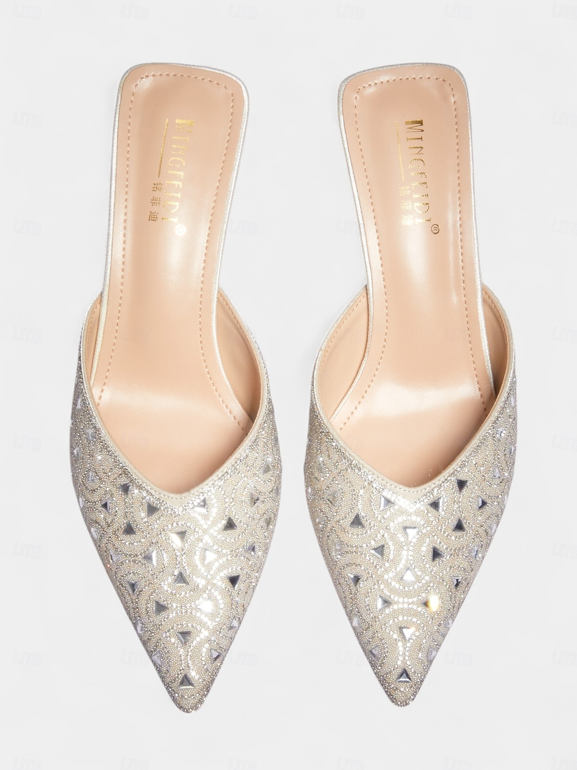 mules femininas de bico fino com strass prateados - sapatos elegantes de salto médio sem cadarço para coquetéis e eventos noturnos de 2025 por $42.99 –P4