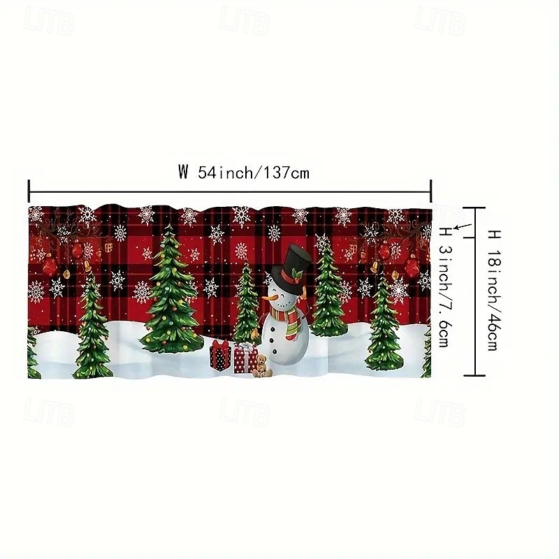 2025年 クリスマスキッチンショートカーテン1枚 - お祝いの雪だるまとチェック柄のデザイン、半透明の農家スタイル、ポールポケット付きで、リビングルーム、寝室、バスルームの装飾に最適です。  コレクション – $10.99 –P4