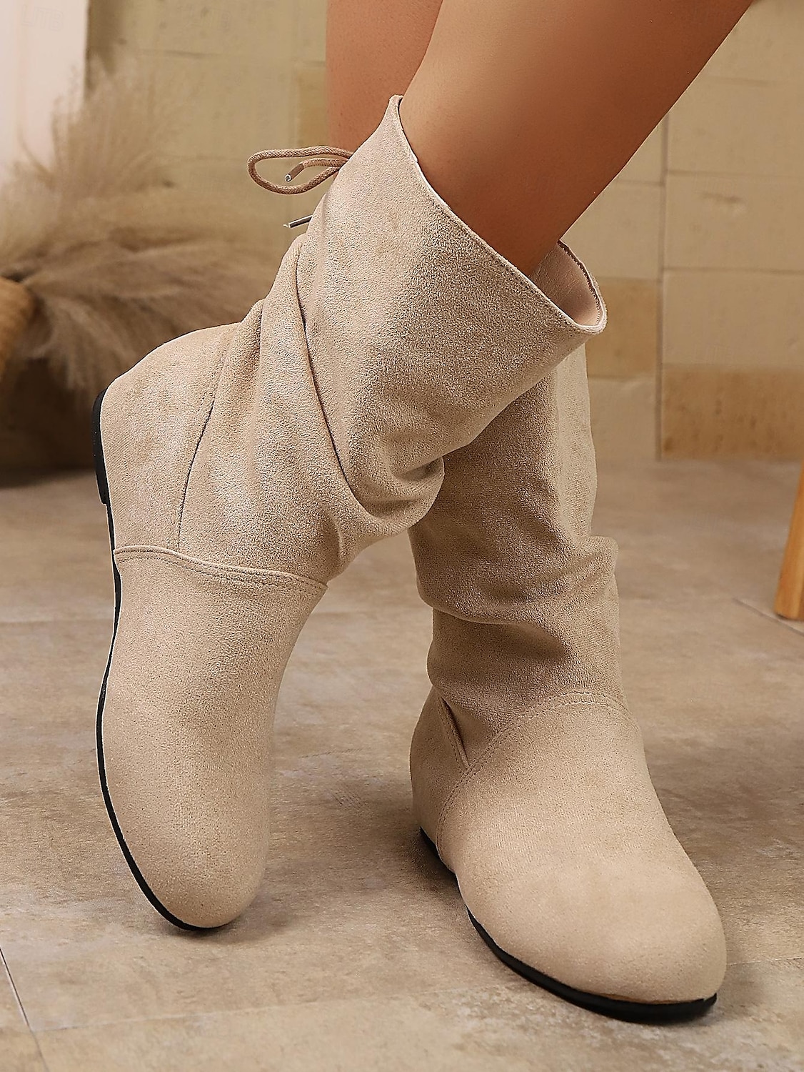 stivali da donna in finta pelle scamosciata nera, morbidi fino a metà polpaccio – stivaletti invernali con tacco piatto, calzature comode e casual per il freddo del 2026 a $42.99 –P6