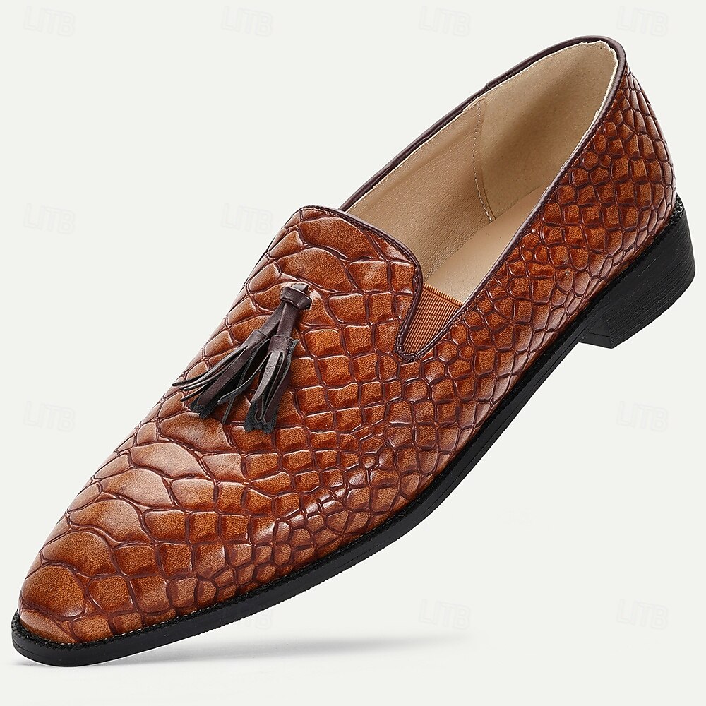 Pánské hnědé mokasíny s tkanými střapci z umělé kůže – vintage design nazouvacích bot pro stylové gentlemany, bankety a letní svatby 2025 - $46.99 –P1