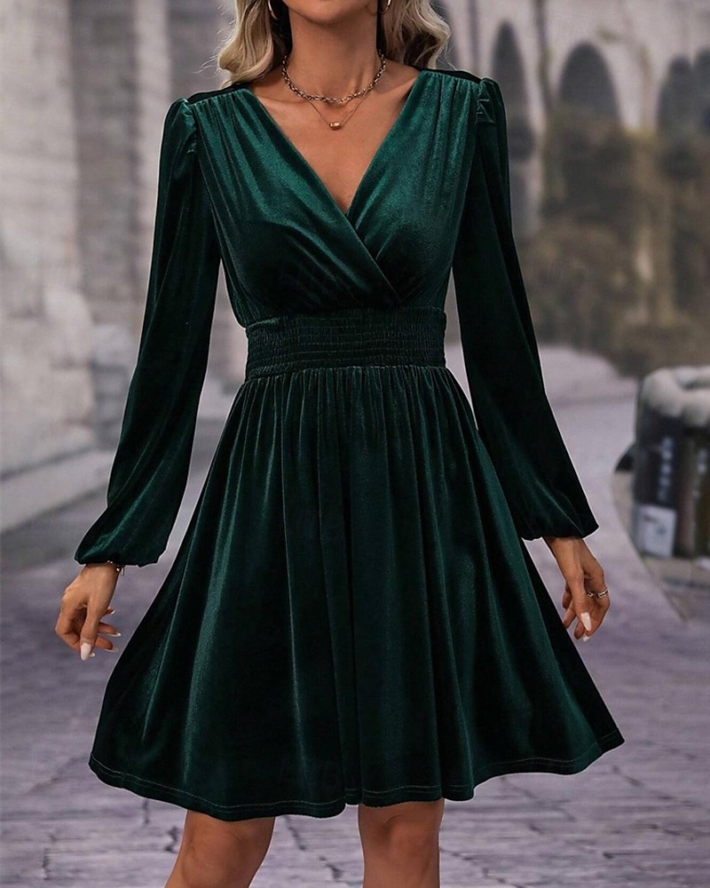 Pentru femei Rochie Mini Rochie casual Rochie de iarnă Modă Modern Zilnic Sfârșit de săptămână Fit regulat Simplu Manșon Lung În V Negru Roșu-aprins Trifoi Vară 2025 - $27.99 –P8