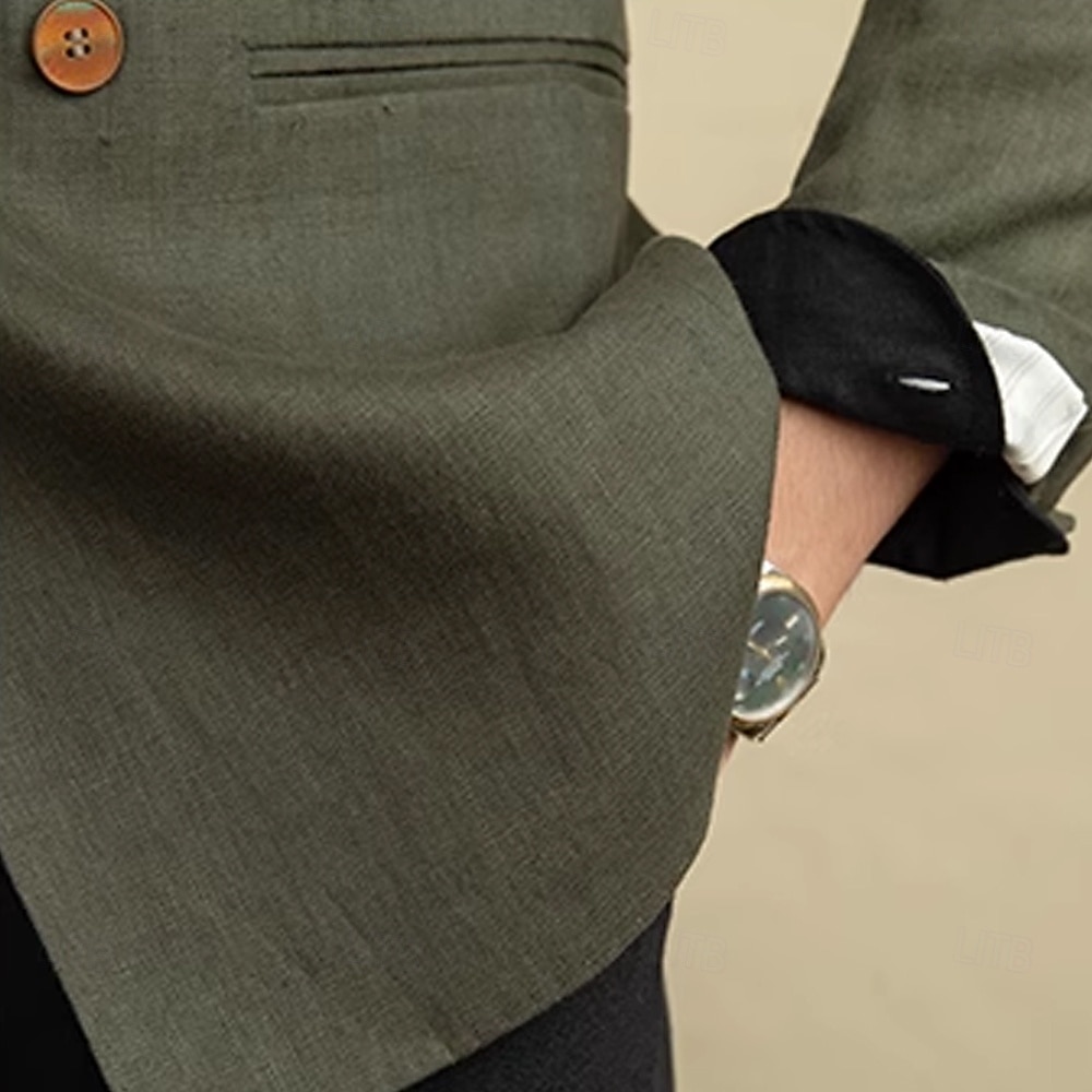 Hommes Blazer 100% lin Veste blazer Blazer en lin Formel Mariage Noël Élégant ancien Été Printemps 100% Lin Couleur Unie Avec Poches Boutonnage simple deux boutons veste Noir Blanche Orange Vert de 2025 ? $151.99 –P8