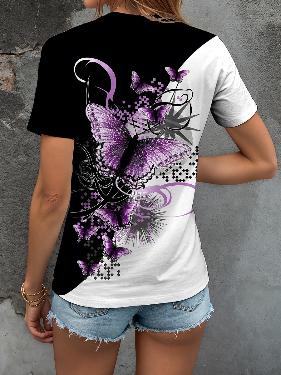 Femmes T-shirt Graphique Animal Géométrique ancien Mode Élégant Manche Courte Col ras du cou Col rond Hauts Réguliers Quotidien Week-end Imprimé Noir + Blanc + Gris Jaune Rouge Bleu Violet Ét de 2025 ? $19.99 –P2