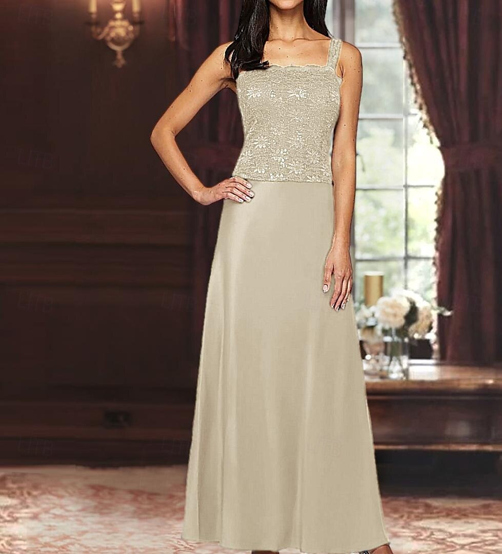 A-Linie Dreiteilig Brautmutterkleid Elegant Einfach luxuriös Quadrathals Bodenlang Satin Spitze Dreiviertelarm mit Spitze Paillette 2025 2025 - $129.99 –P6