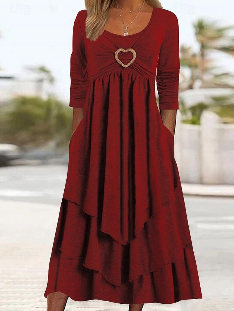 Femmes Robe Midi Robe Décontractée Mode Moderne Vacances Quotidien Week-end Coupe régulière Uni manche longue Col ras du cou Noir Rouge Bordeaux Gris foncé Printemps Automne de 2025 ? $27.99 –P1