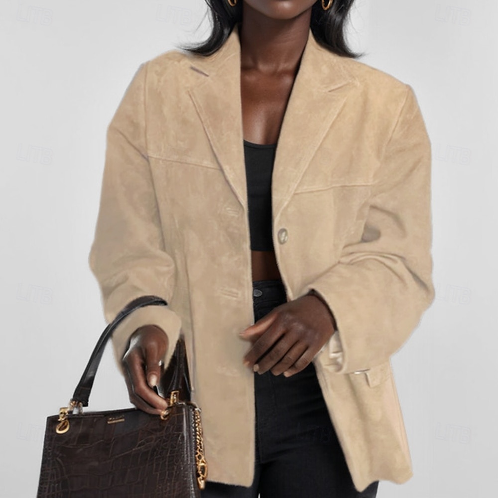 Femmes Manteau Blazer Chaud Confortable Avec Poches Boutons Mode Moderne Uni Travail Quotidien Régulier Col Rabattu Coupe régulière manche longue Vêtements d'extérieur Noir Marron Kaki Automne Hiver de 2025 ? $31.99 –P3