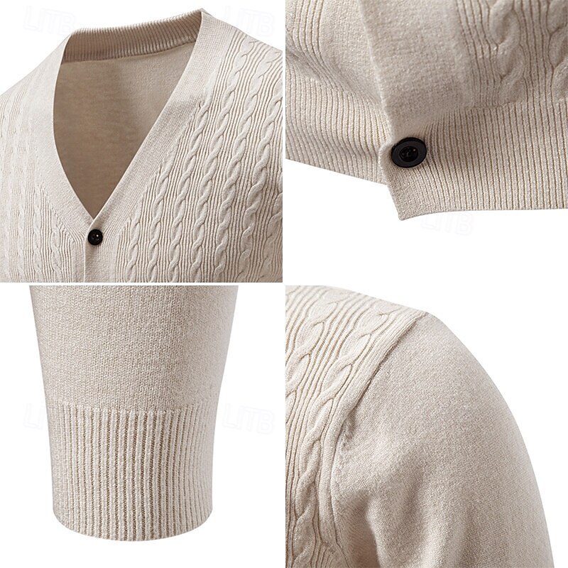 Men's Cardigan Sweater Cropped  Sweater Knit Sweater Ribbed Knit Regular Tops Buttons Jacquard Plain V Neck Fashion Classic Vacation Daily Wear Clothing Apparel Fall Winter Black Navy Blue S M L 2025 - $23.99 –P3