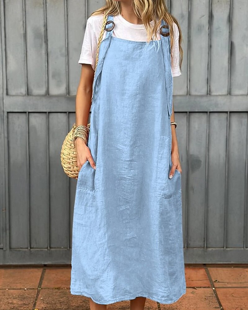 Per donna Abito Midi Abito in cotone e lino Abito Sottoveste Classico Moderno Vacanza Ferie Weekend Vestibilità regolare Semplice Senza Maniche Collo quadrato Nero Bianco Giallo Rosso Estate del 2025 a $25.99 –P8