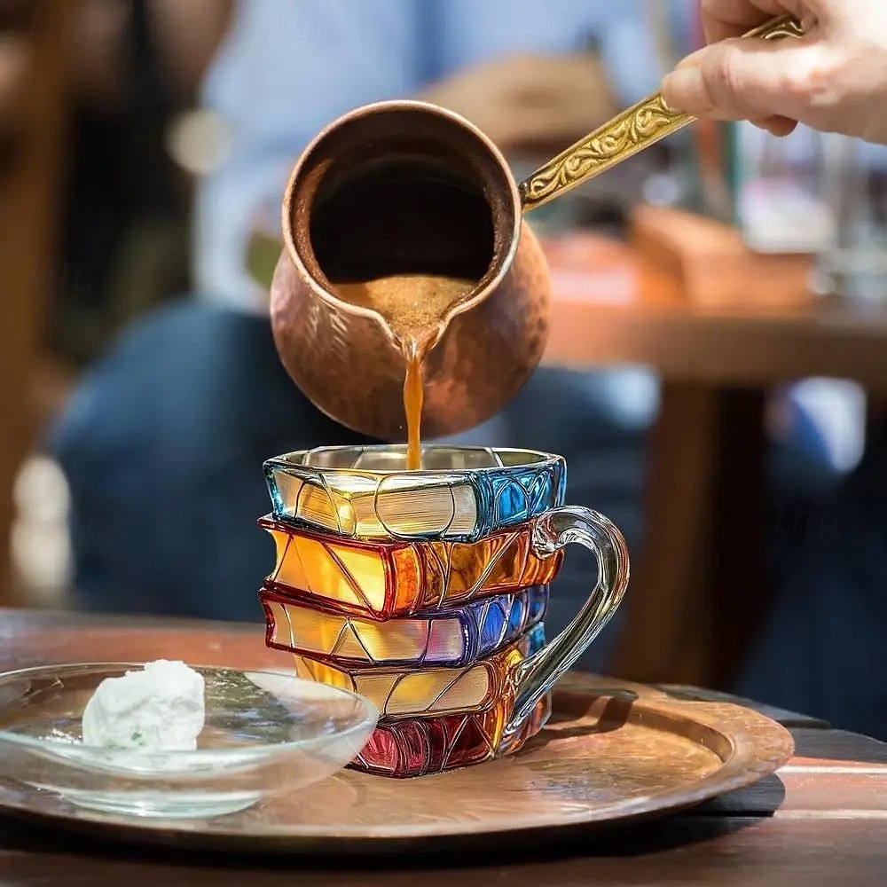 bemalte Buchtasse 300ml/10oz Gitarren-Kaffeetasse Buch-Kaffeetasse einzigartige bunte Glasbücher Stapel-Kaffeetasse Sammlung Geschenk 2025 - $23.99 –P7