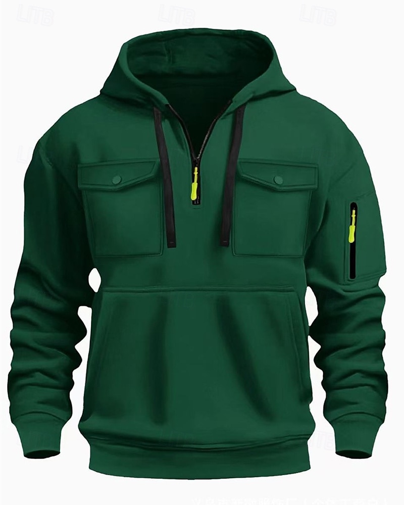 Voor heren Trui met capuchon Hoodie met kwartrits Zwart Wit Wijn Leger Groen Rood Capuchon Effen Zak Kwart ritssluiting Sport & Outdoor Dagelijks Feestdagen Polyester Streetwear Basic Casual Lente 2025 - $23.99 –P7