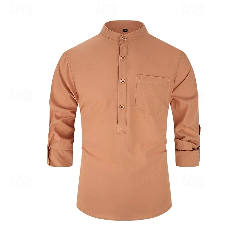 Voor heren Overhemd Zwart Wit Geel Rood Donker Marine Lange mouw Effen opa kraag School Formeel Kleding minimalistische 2025 - $23.99 –P15