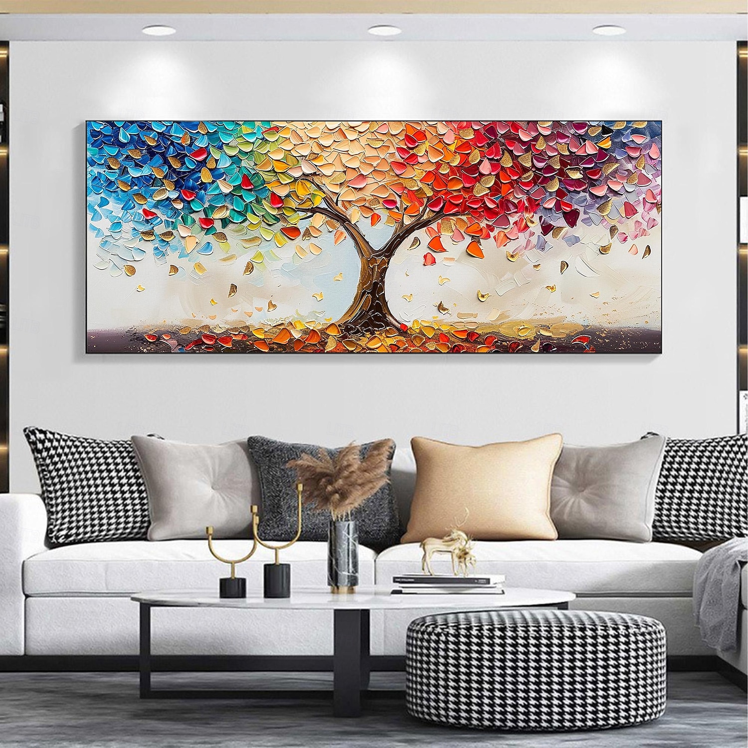 handgemaakte originele kleurrijke levensboom olieverfschilderij op canvas abstract boomlandschap wanddecoratie voor huisdecoratie met gespannen frame zonder binnenframe schilderij 2026 - $154.99 –P9