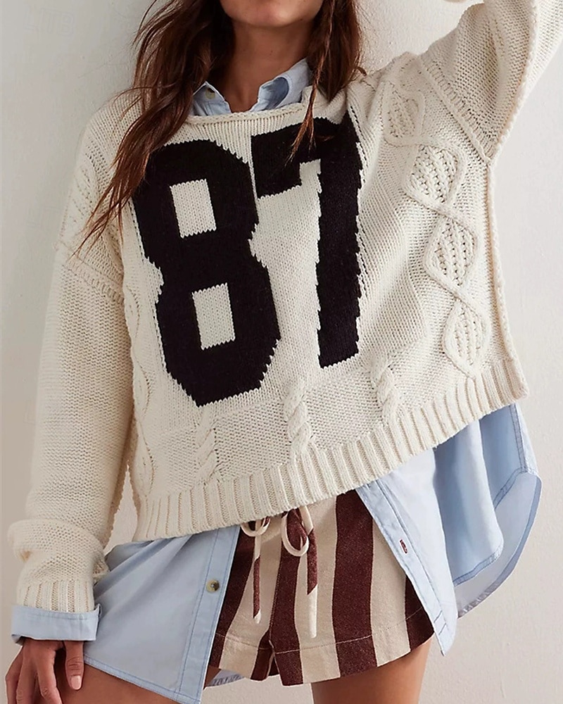 Női Pulóver Napi Stílusos Alkalmi Nyomtatott Bordázott Terített nyak Kötött Hosszú ujj Normál felsők Kötött Napi Szabadság Alkalmi Khakizöld Sötétkék Ősz Tél 2025 - $27.99 –P1