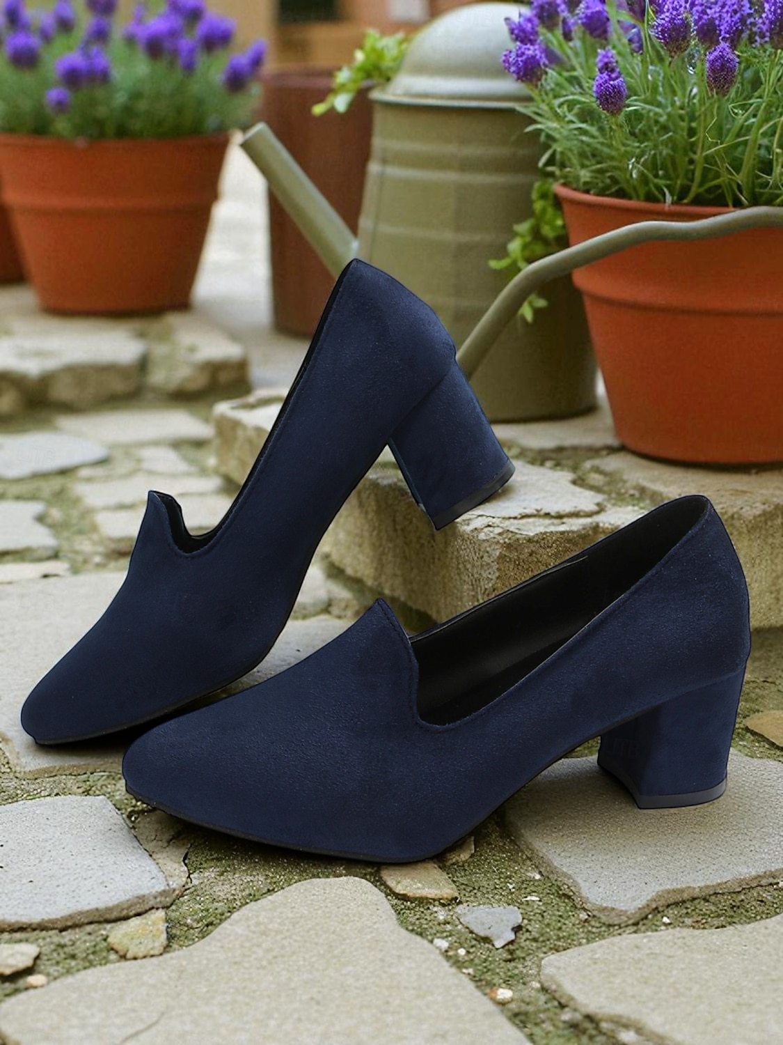 Women's Blue Block Heel Shoes– Elegant Faux Suede Pumps for Semi-Formal Gatherings, Cottage Garden Parties and Church Sundays 2025 - $24.99 –P1