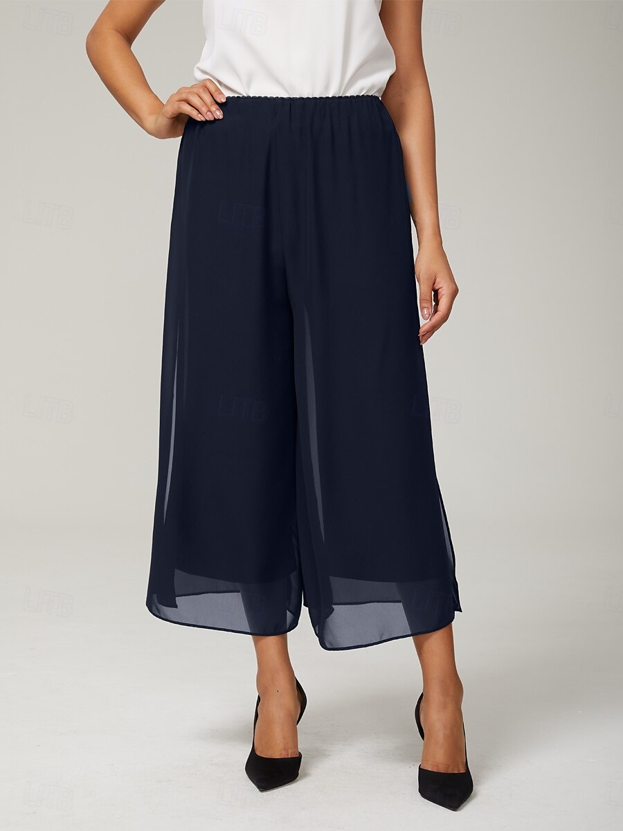 Damen Weite Hosenbeine Urlaub Klassisch Wadenlang Mittlere Taille Elastischer Bund Stilvoll Mode Dehnbar Formell Büro Alltagskleidung Navy-Blau Sommer Frühling Herbst 2025 - $29.99 –P1
