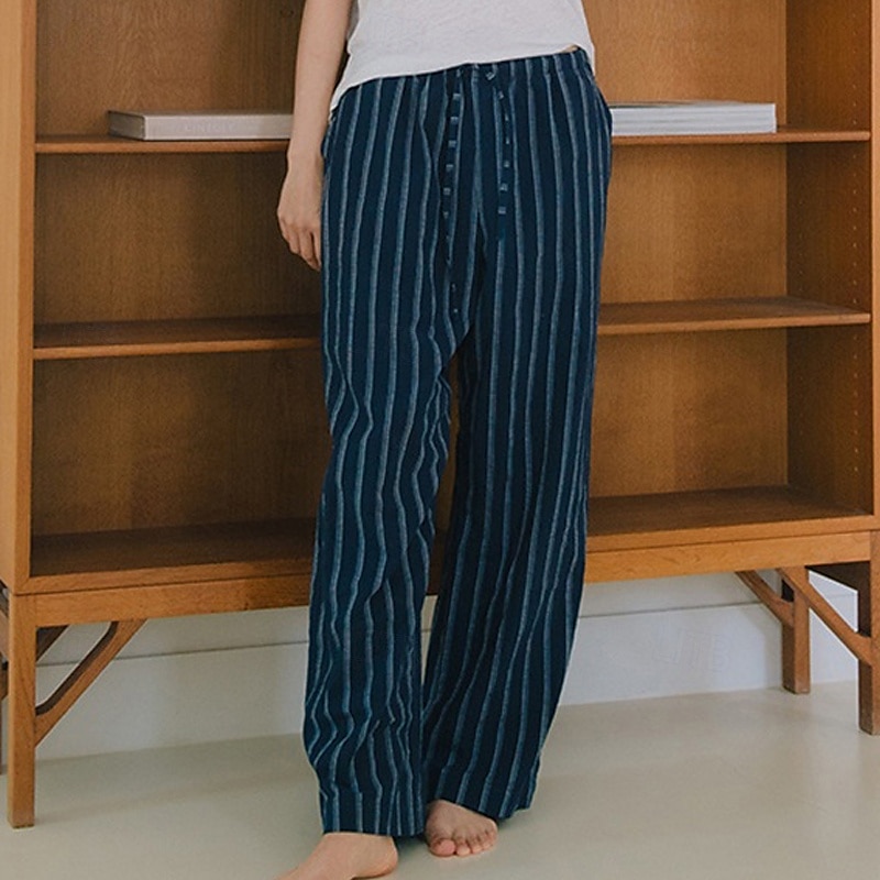damchinos i 100 % bomull, vida ben, semesterbyxor, vintage, etnisk stil, lång, medelhög midja, randig, oelastisk, semesterhem, avslappnad, vit, marinblå, sommar, vår, höst, lös passform 2025 - $45.99 –P4