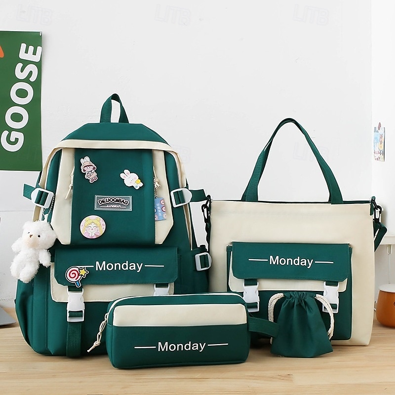 Ensemble de sac à dos vert 5 en 1 pour filles avec de jolis accessoires – sac d'école léger avec fourre-tout, trousse et pochette à cordon pour les adolescentes et un usage quotidien de 2025 ? $29.99 –P2
