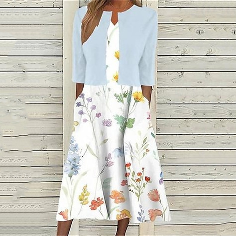 Pentru femei Rochii Midi Rochie casual Set de rochii Modă Modern Zilnic Plajă Sfârșit de săptămână Fit regulat Floare Manșon Jumate În V Alb Roz Îmbujorat Kaki Albastru Deschis Primăvară Toamnă 2025 - $29.99 –P4