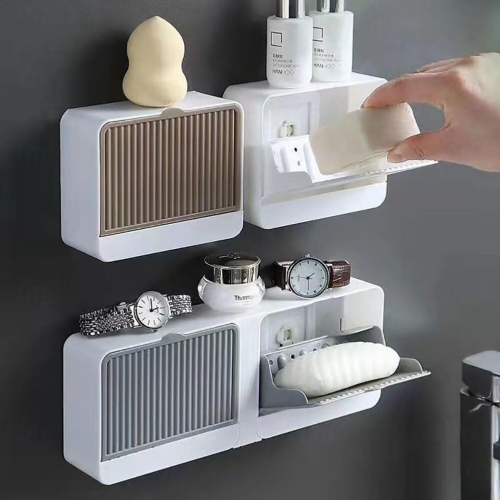 Wall-Mounted Soap Holder Dust-Proof Adhesive Bar Soap Dish with Hooks Plastic Soaps Box Tray for Bathrooms, Showers and Kitchens 2025 - $7.49 –P2