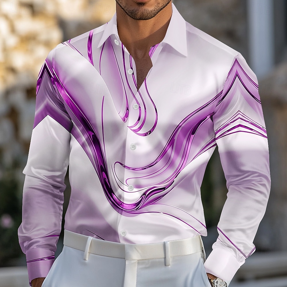 Men's Marble Abstract Liquid Art Satin Shirt Dress Shirt Long Sleeve Fashion Casual Vacation Dailywear Summer Spring Fall Turndown 3D Print Button Up Shirts Blue Purple Gold Green 2026 - $29.99 –P3