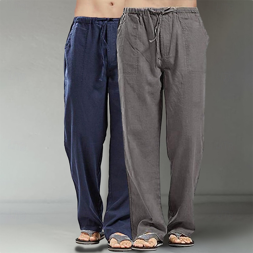 Homens Calças de linho Calças Calça verão Calças largas Calças de praia Bolsos Com Cordão Perna reta Tecido Conforto Respirável Comprimento total Diário Streetwear Moda Casual / esportivo Preto de 2025 por $27.99 –P8
