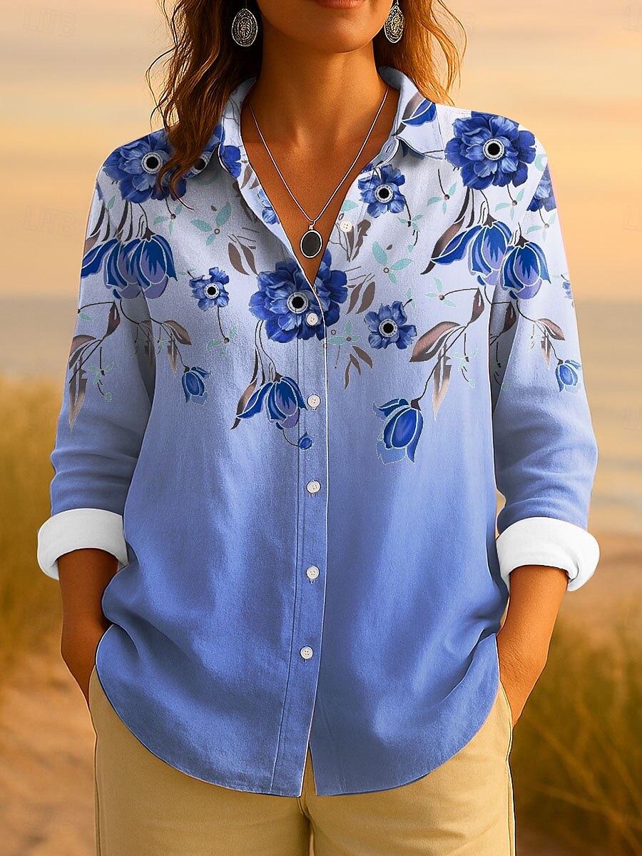 Pâques Femmes Chemise A Ombre Fleuri Graphique Élégant ancien Tropical manche longue Col de chemise Hauts Réguliers Travail Quotidien Boutons Imprimé Rose Claire Bleu Violet Vert Été Printemps Automne de 2025 ? $32.99 –P4