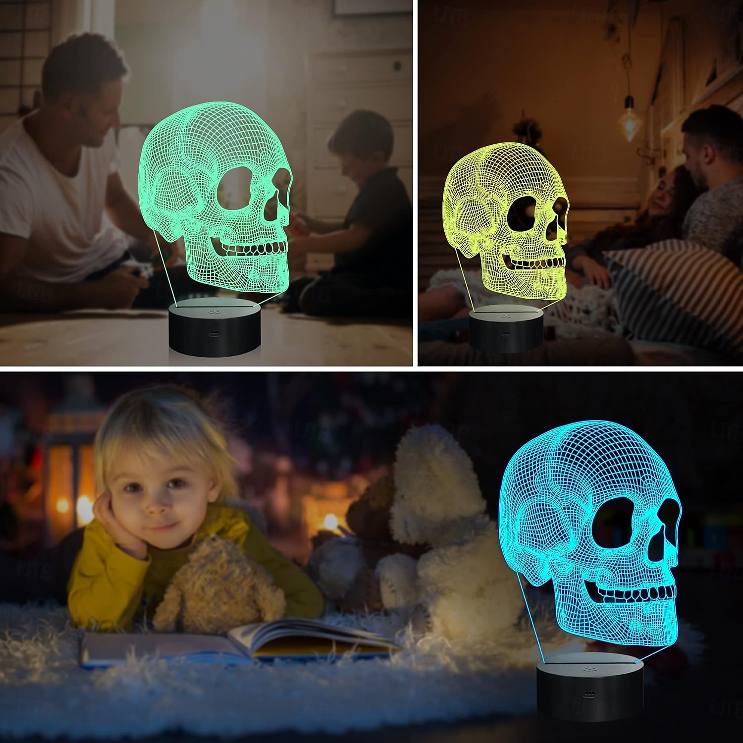 Luz noturna de caveira para crianças, lâmpada de mesa de ilusão 3D LED, 16 cores que mudam com controle remoto e temporizador, melhor presente de aniversário de Natal e Halloween para crianças e de 2025 por $15.99 –P5