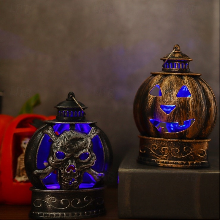 1 buc lumină de noapte în formă de craniu de dovleac zâmbitor din bronz argintiu de Halloween, pentru interior și exterior, pentru petreceri, groază și decor ciudat, lumină de atmosferă 2026 - $4.99 –P11