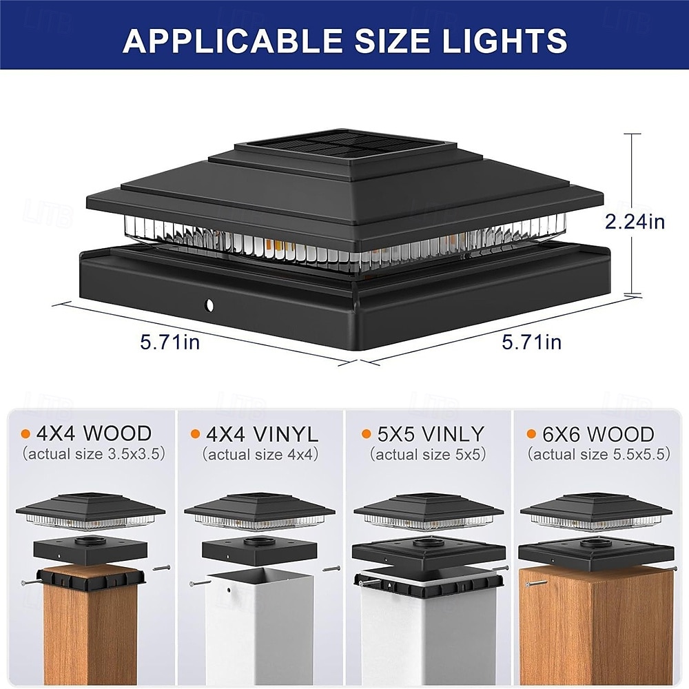 Solar Column Headlights With Warm And White Light Integrated 4x4 Column Lights Outdoor Waterproof Garden Terrace Fence Deck Decorative Fence  1PC 2025 - $29.99 –P1